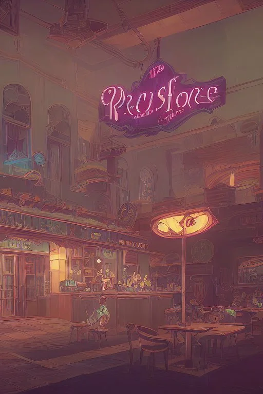 A sepia (((retro coffee house))), with vibrant colors, featuring a and a that exudes an era of youthful rebellion and iconic style