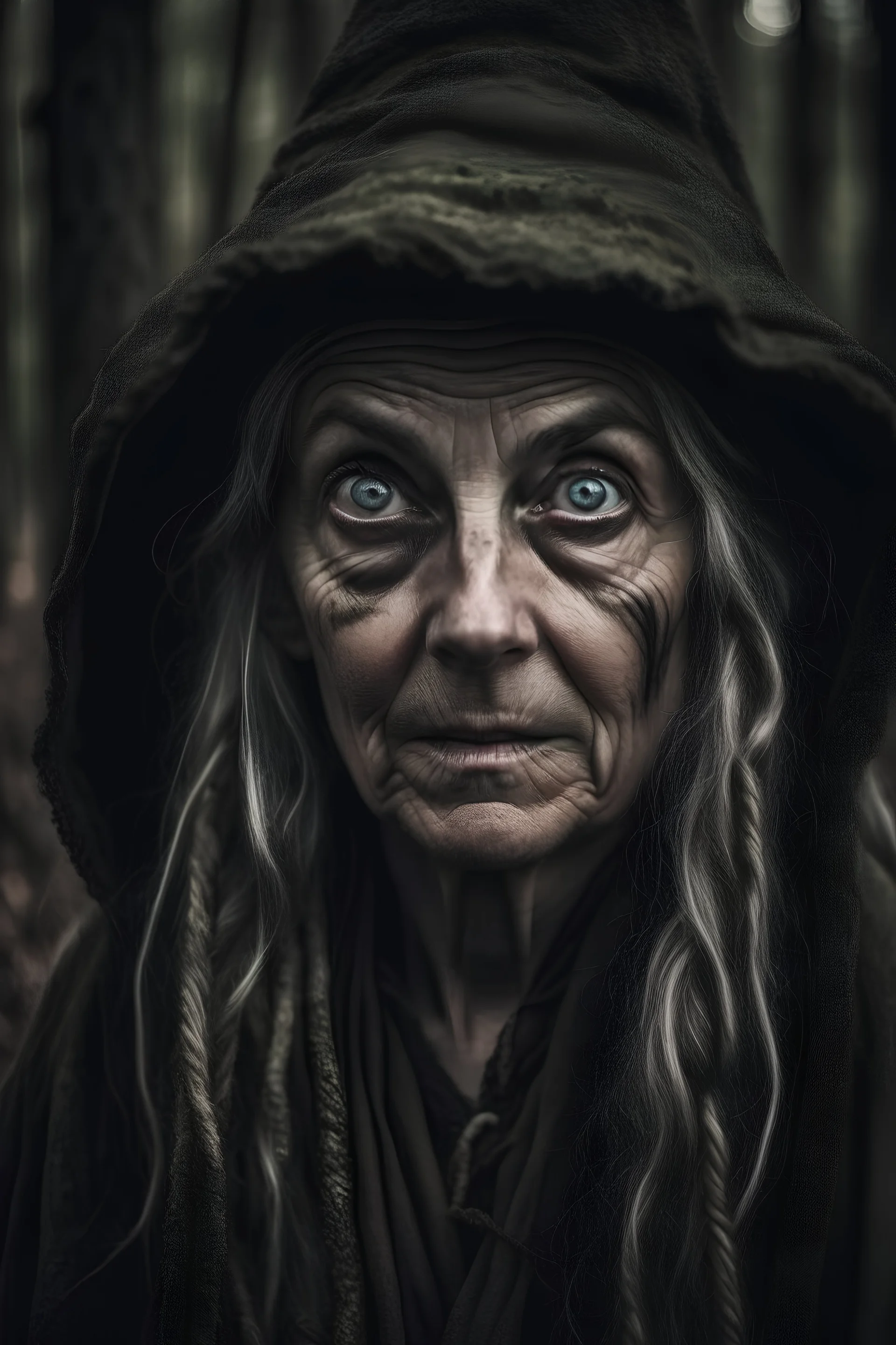 Witch, hag, creepy, woods, portrait