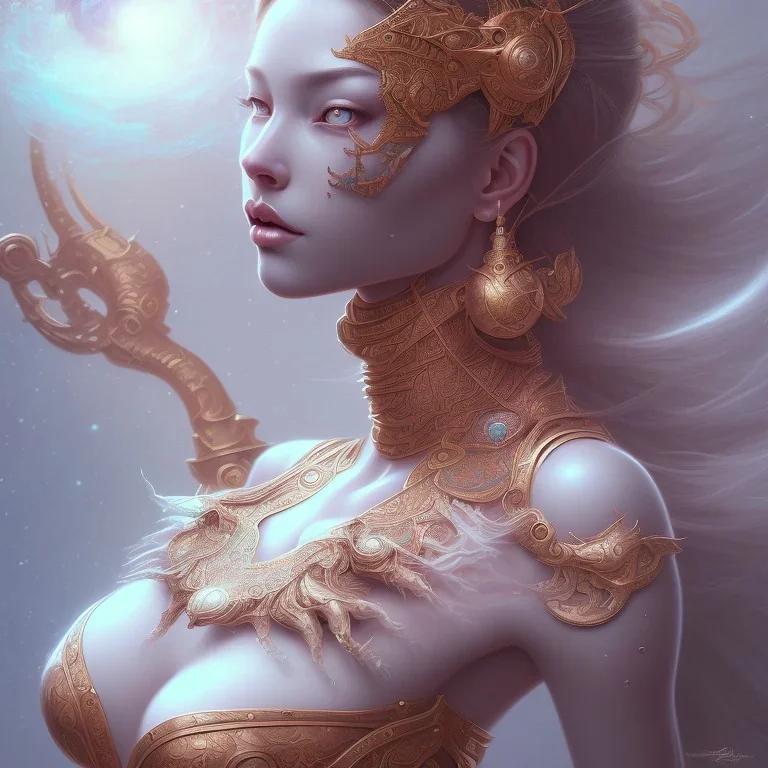 sango fantasy, fantasy magic, intricate, sharp focus, illustration, highly detailed, digital painting, concept art, matte, artgerm and paul lewin and kehinde wiley, masterpiece sexy lips Asian lady body Papu New Guina turquoise space lady space sun galaxy