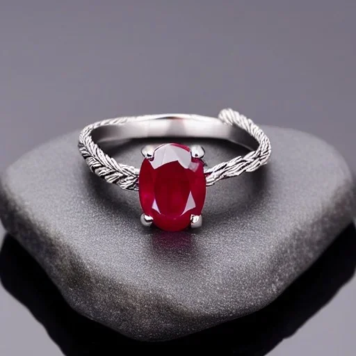 ruby ring with braided tungsten and titanium, braided band, men's jewellery