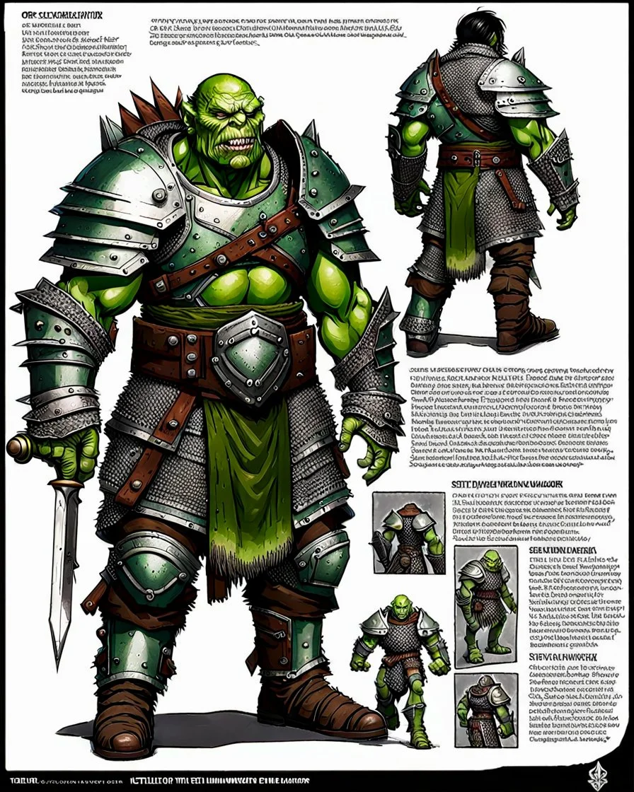 tabletop RPG ORC MALE WARRIOR IN STEEL ARMOR Evil rpg art no background green