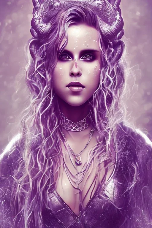 Danish singer MØ face, style viking, high light ,purple tones,