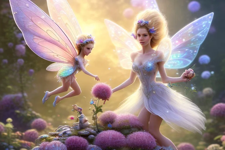 one very little beautiful fairy above one big crystal subtle flower in a galactic ambiance, transparent petals, delicate colors, in the foreground, full of details, smooth, bright sunshine，soft light atmosphere, light effect，vaporwave colorful, concept art, smooth, extremely sharp detail, finely tuned detail, ultra high definition, 8 k, unreal engine 5, ultra sharp focus