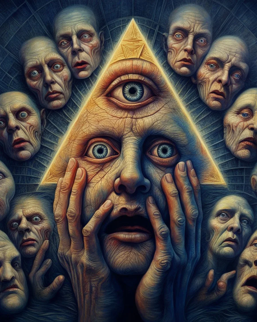 Illuminati is the machine. Faces. Scared man. Group of eyes. Brutalist framework building. People from the deep. H r. Giger machines. Modifiers: Award winning photography oil on canvas dynamic lighting imperial colors quilling Marc Chagall Boris Vallejo Beksiński Stained Glass Horror themed By Dan Witz Stephen Gammell Rosina Wachtmeister Alfred Henry Maurer Inspired by Hope Gangloff oil on canvas