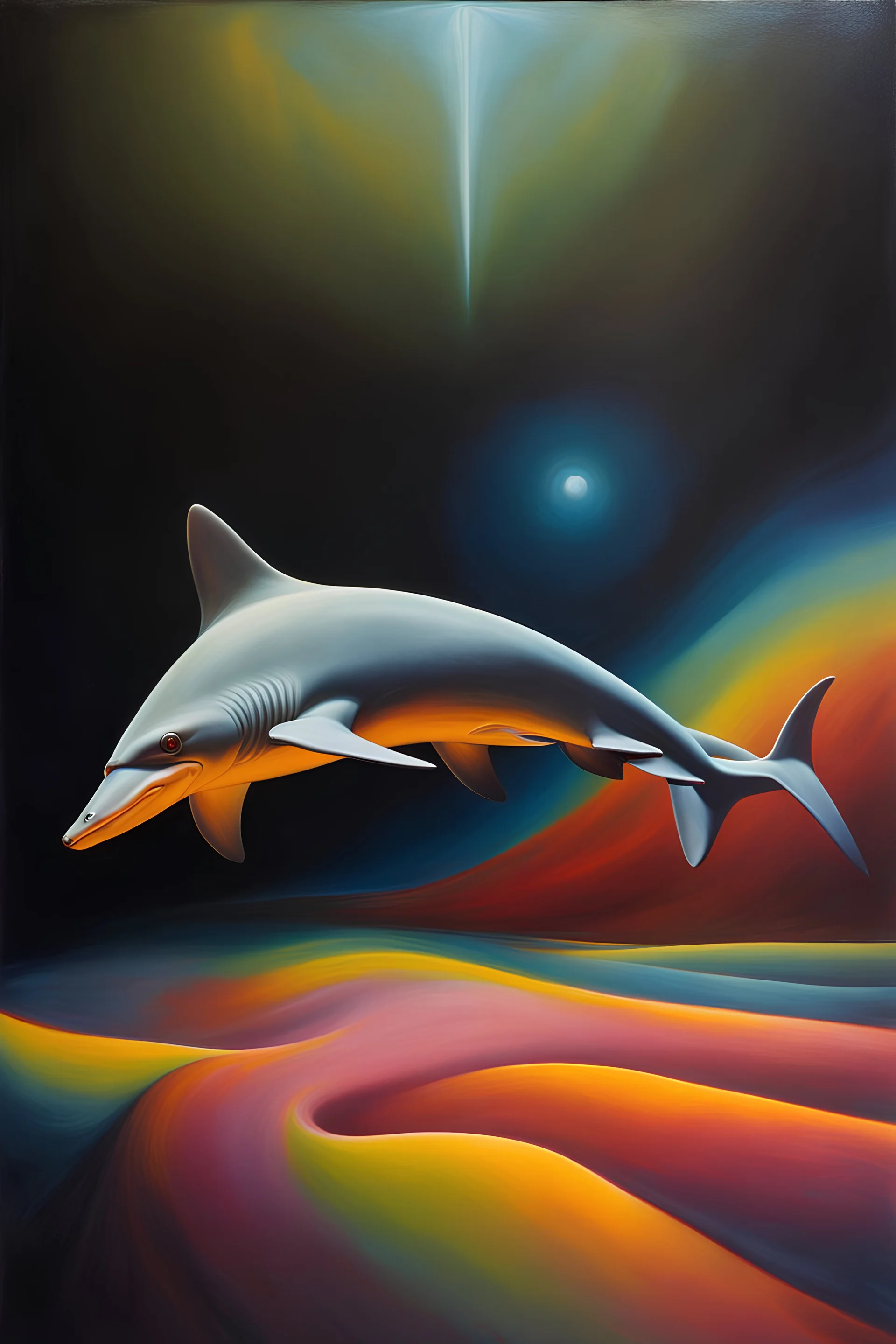 hammerhead cyborg crisp oil painting, chiaroscuro by leonardo da vinci, award winning photography, photorealisic, IPA Awards, abstract background by gabriel dawe carbon advanced matte materials, obscure dark, complementary colors