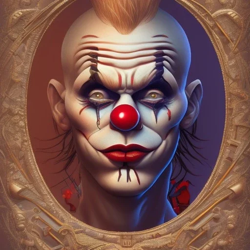 a clown in browns and reds refined and detailed painted by