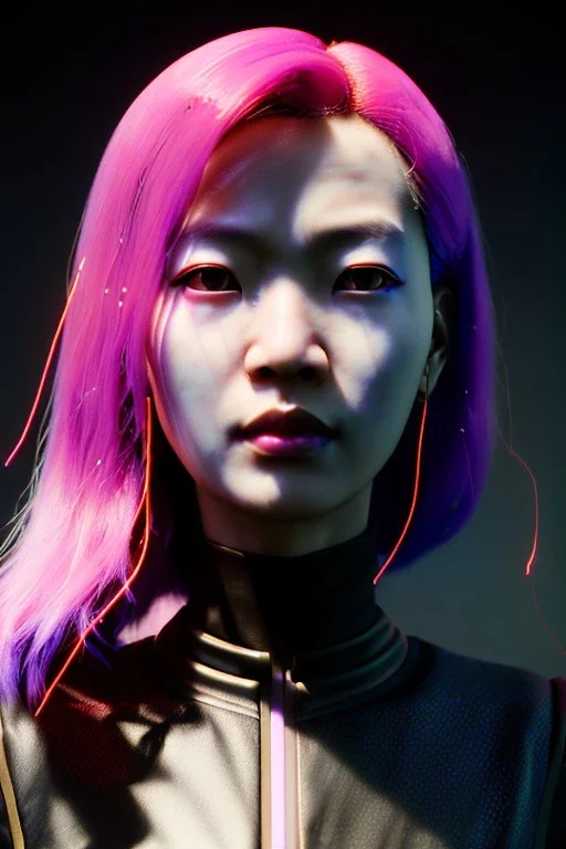 Cyberpunk portrait, Asian woman:: symmetry photography, cyberpunk, pink hair, makeup, long line eye, light iris eye, :: latex coat :: cinematic, Ultra realistic, dark scene, soft color, highly detailed, unreal engine 5, RTX, ultra detail, 3d, finely drawn, high definition.