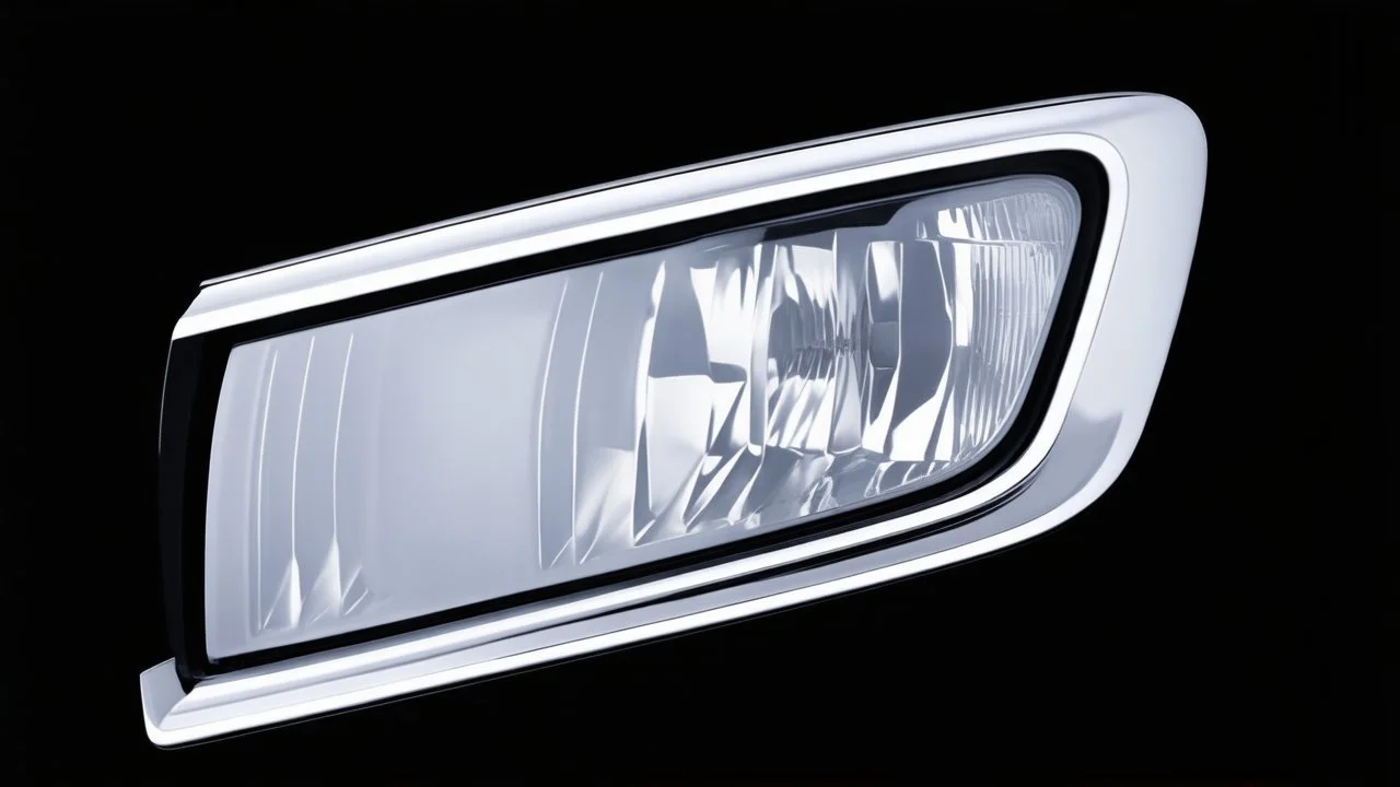 vehicle headlight(with chrome trim) on black background, add details and inner glow