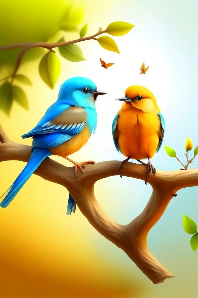 generate an image of couple bird sitting on the branch of tree with real views