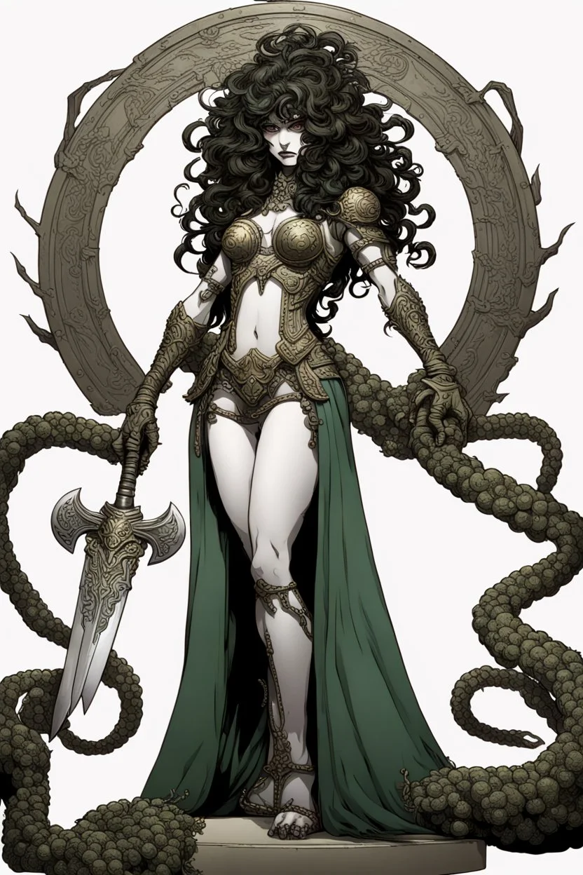 full-length persona, detailed, sword in hand, gorgon medusa