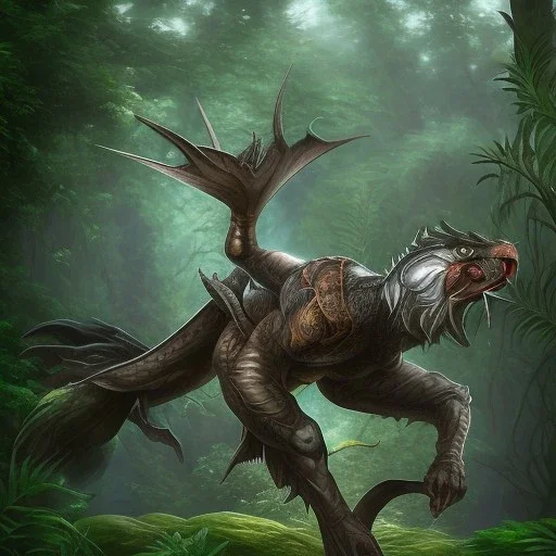 winged panther full body flying jungle background