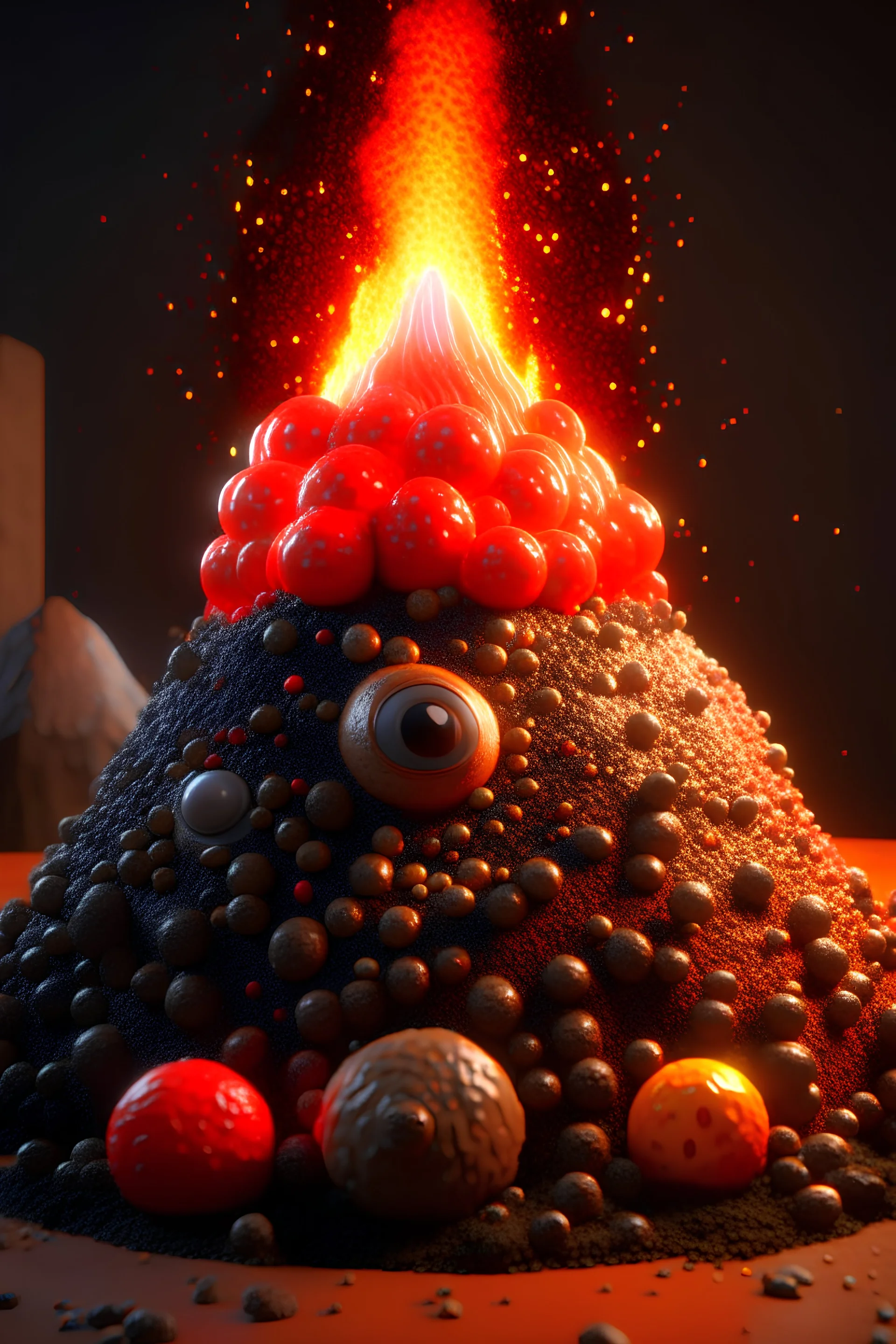 Cookie volcano,unreal engine,artstation, detailed, digital painting, cinematic, pixar and hayao miyazaki, unreal 5, daz, hyperrealistic, octane rendering