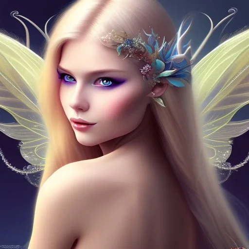 magnifique belle sexy fairy souriante avec de magnifiques ailes et des cheveux longs blonds,yeux bleus