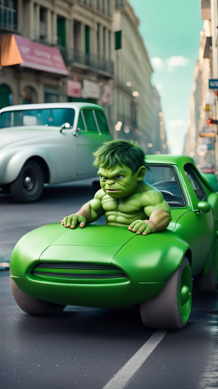 Baby Hulk as la voiture surreal 8K image