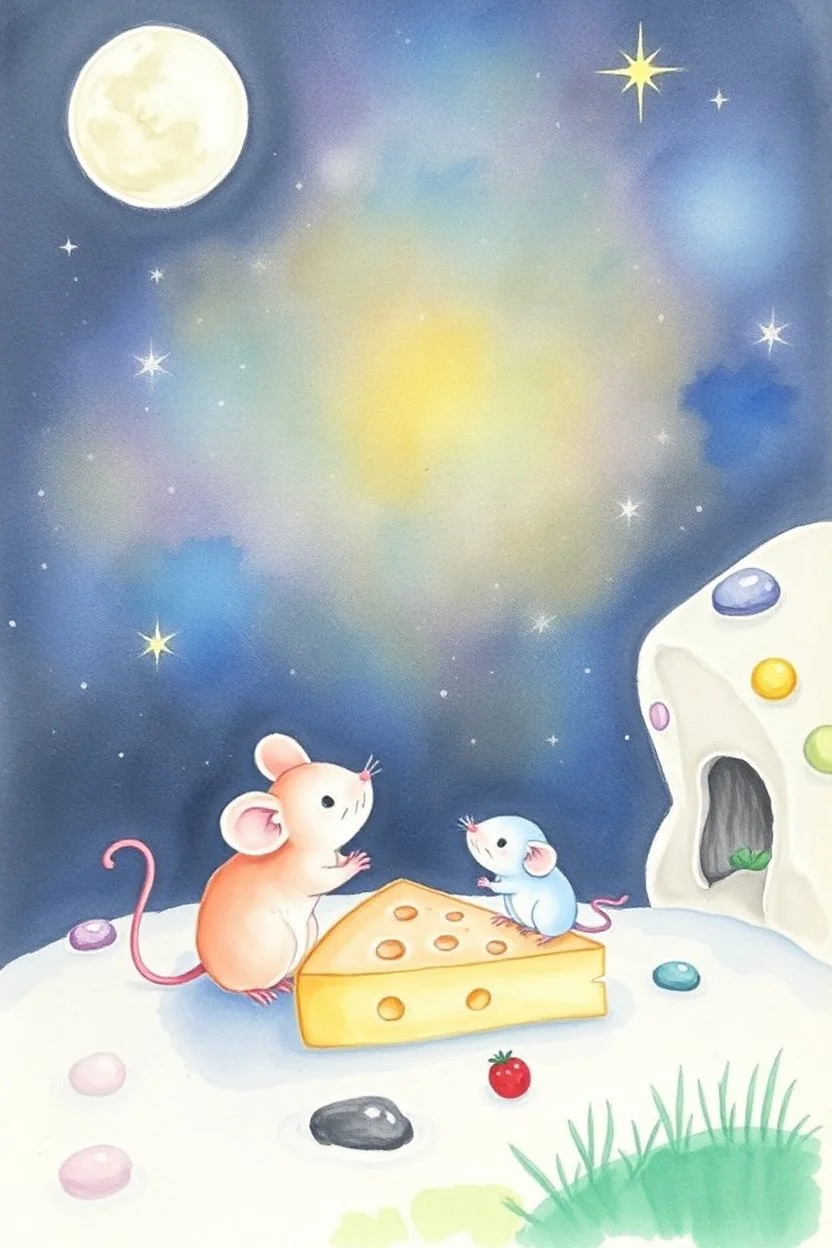 SKETCH WATERCOLOR PASTEL COLOURS - “The Moonbeam Mice and the Starlight Cheese”