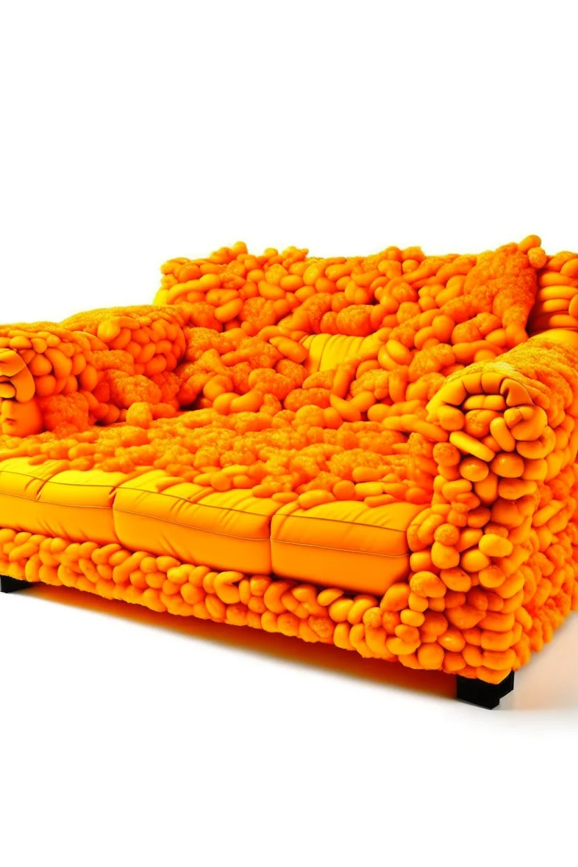 couch completely made out of cheetos, no background