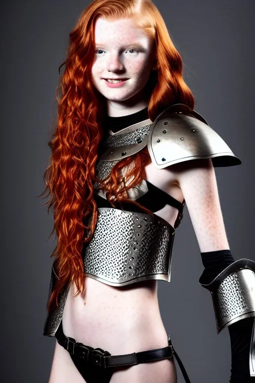 (strikingly beautiful 16 year old charming teen girl:1.2) with (long ginger hair:1.1) and (freckles:1.2) wearing (skimpy leather fantasy armour with halter top and thong:1.3) and (medium cleavage:1.2), tracing, ambient light, highres, (hyperrealistic:1.2), (perfect face:1.1) intricate (high detail:1.1) body, beautiful detailed eyes, plump lips, fantasy theme, Model hash: ddc3021b