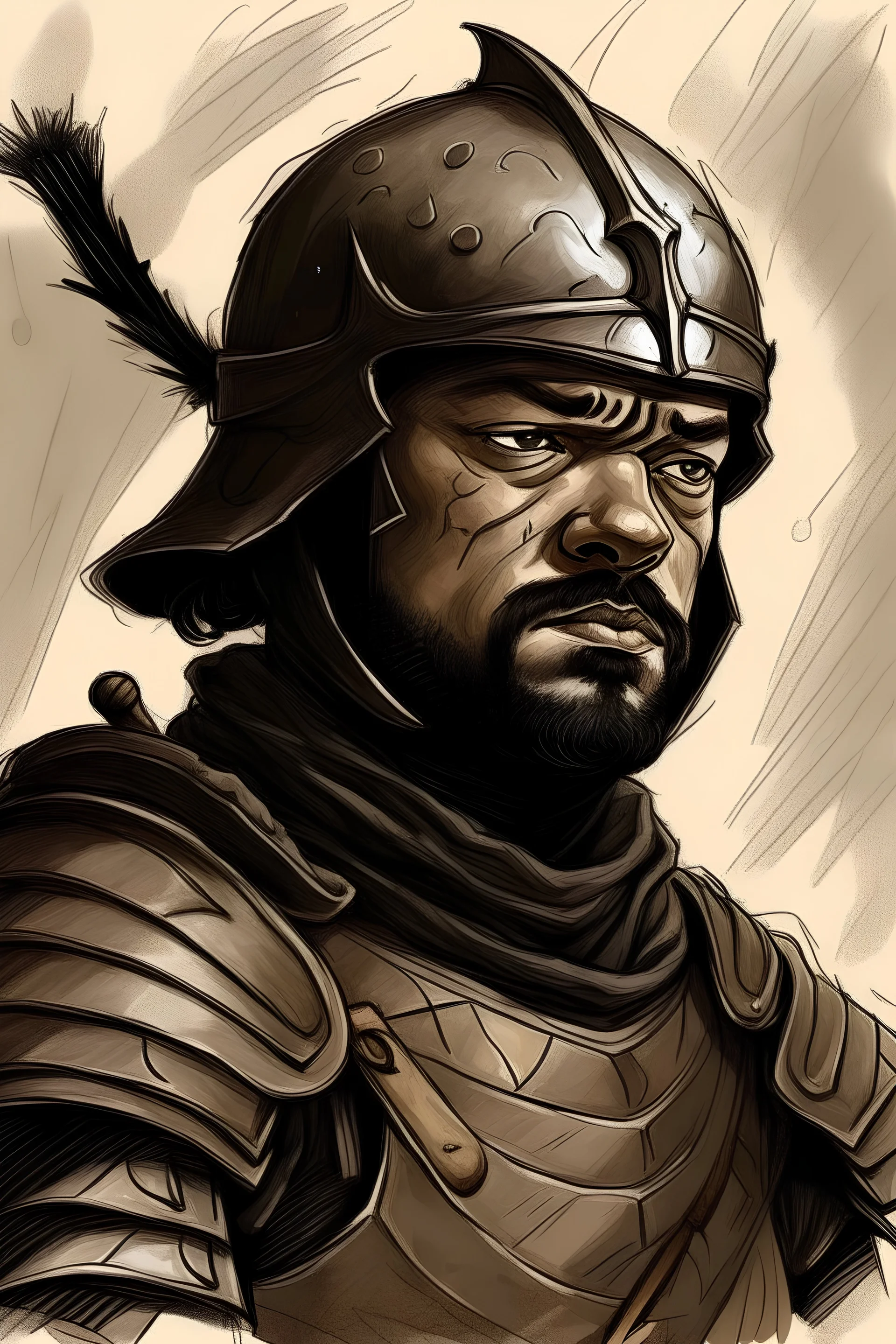 Unsullied warrior from series game of thrones drawn as a sketch