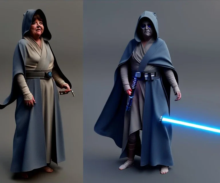 Abby Lee miller, Jedi cloak, lightsaber, hands, hood