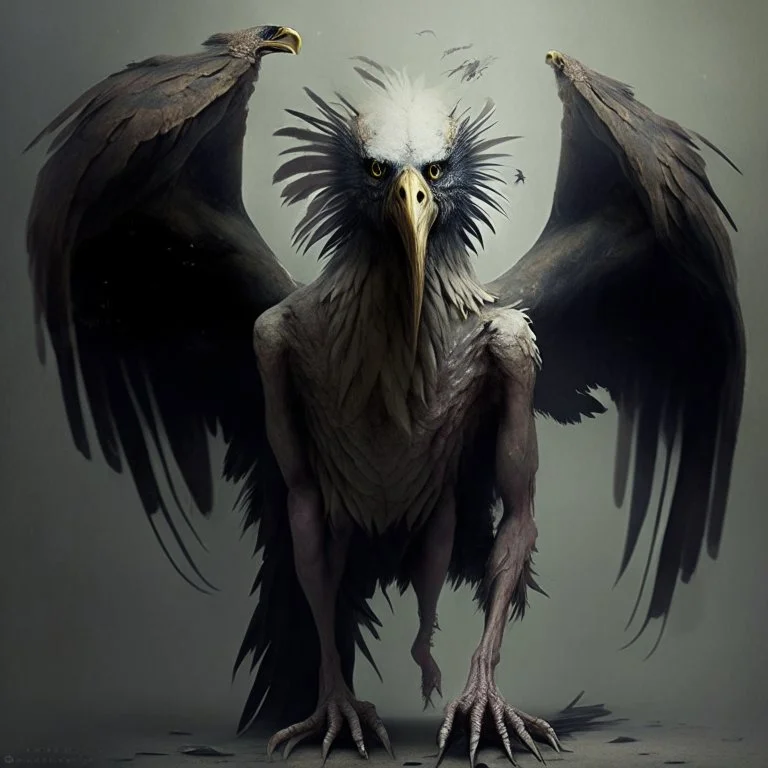 A terrible creature with an eagle's head and a human body