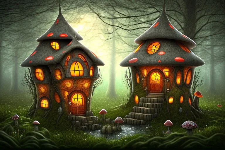 mushroom house with windows in a forest