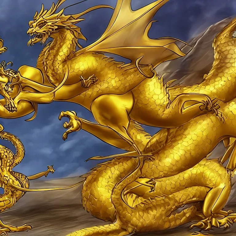 A golden dragon riding a yellow rat while shooting the exexutioner beam