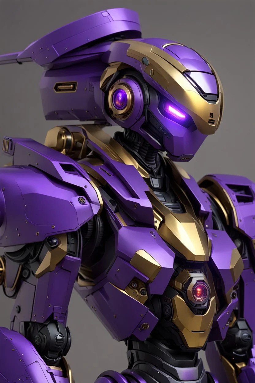 Sci-Fi, Humanoid Combat Robot Purple and Golden, Space, Magic