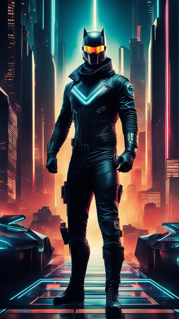 catman rebel retro futuristic cyberpunk poster full body