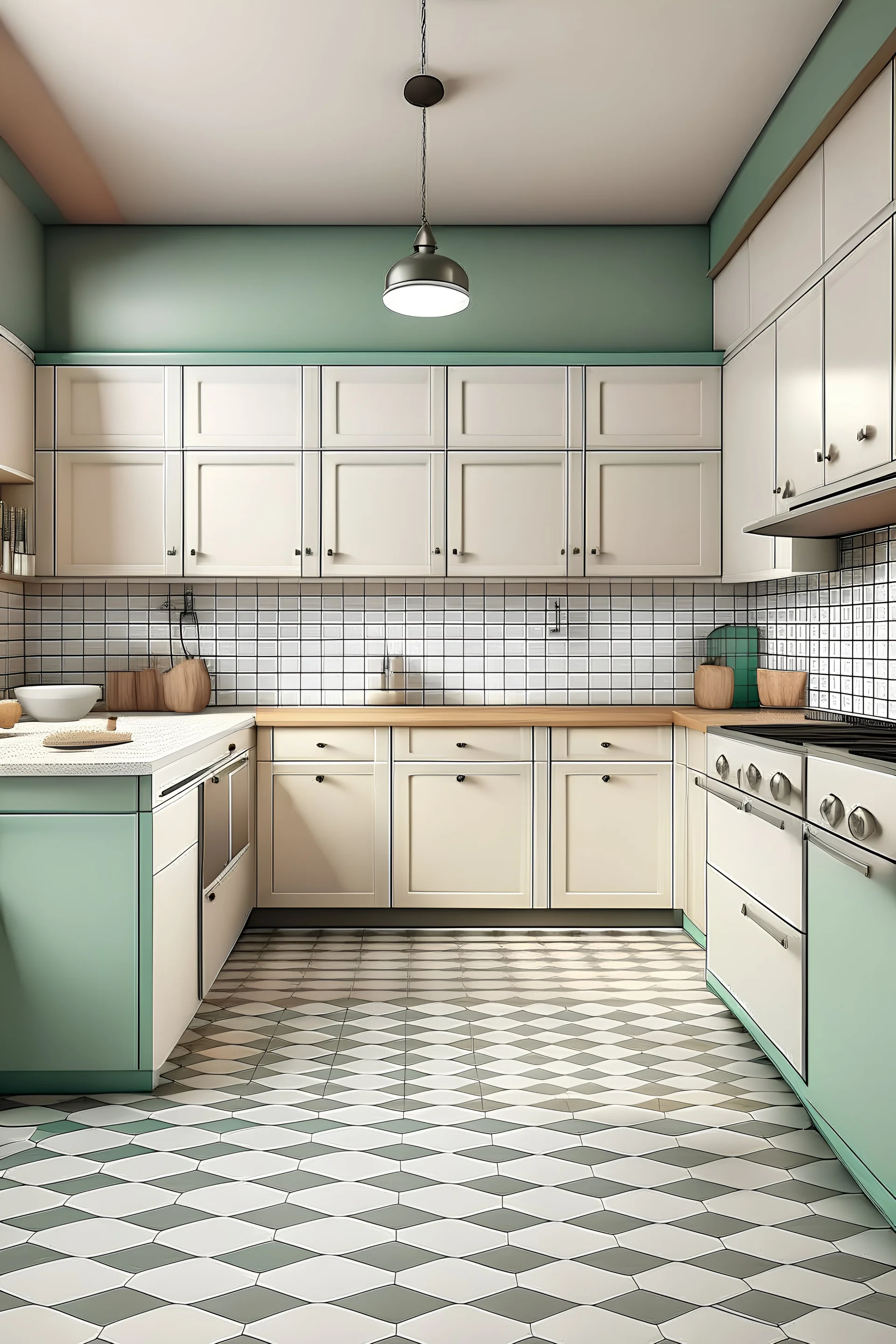 retro kitchen with square tiles