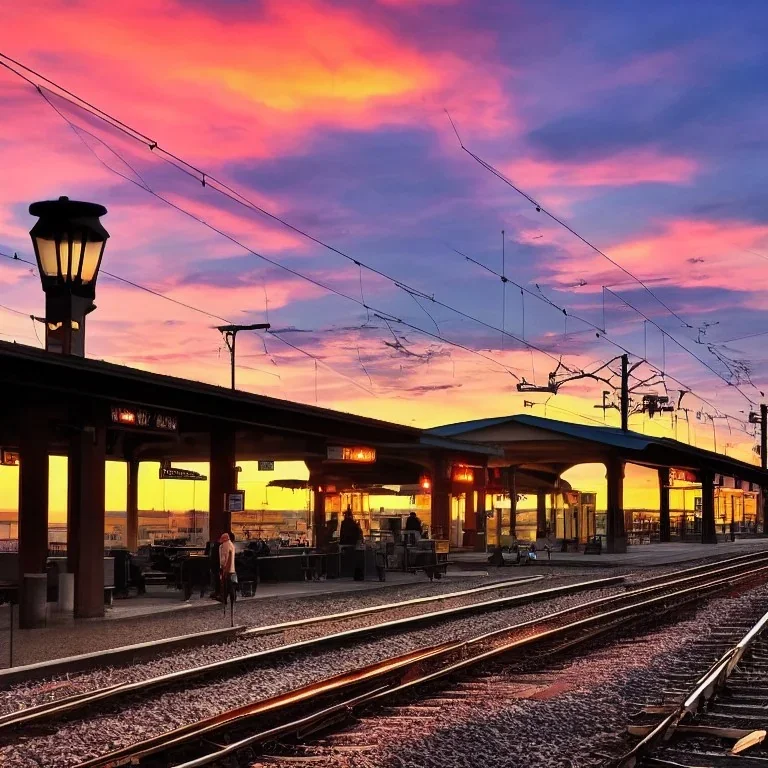 train station at splendid sunset