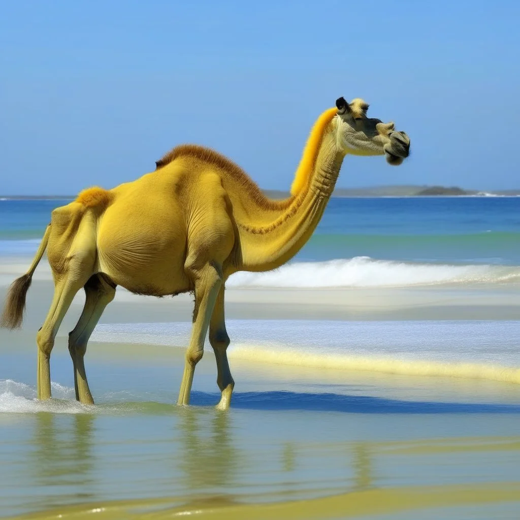 a yellow camel in the sea