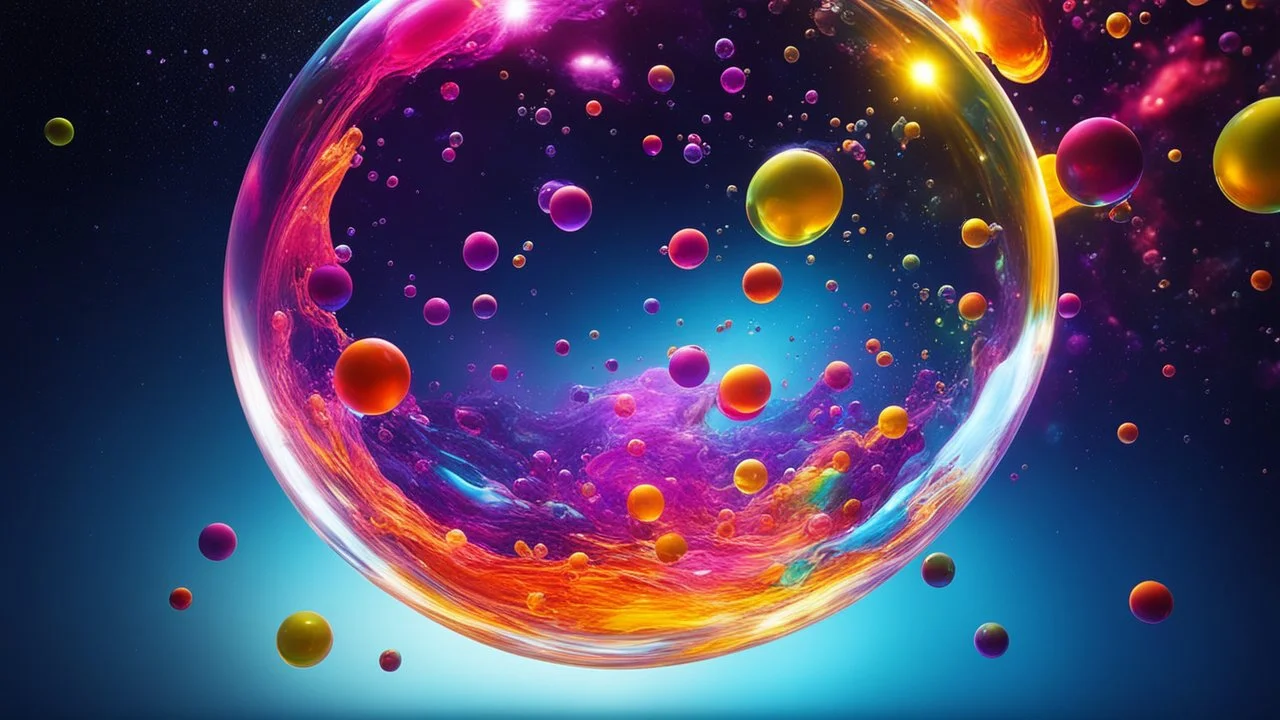 Colourful immiscible liquid globules in weightlessness, spectacular, strange globular shapes, scientific, wild, fantasy, futuristic, attractive, beautiful lighting, attractive composition, photorealistic, extremely detailed, chiaroscuro