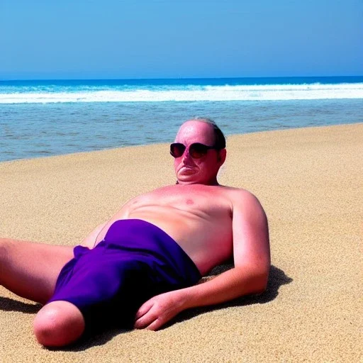 grimace sunbathing on beach