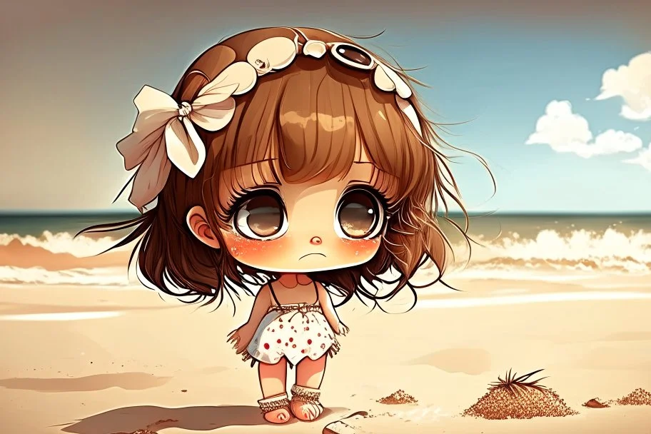 cute italian chibi girl at the beach