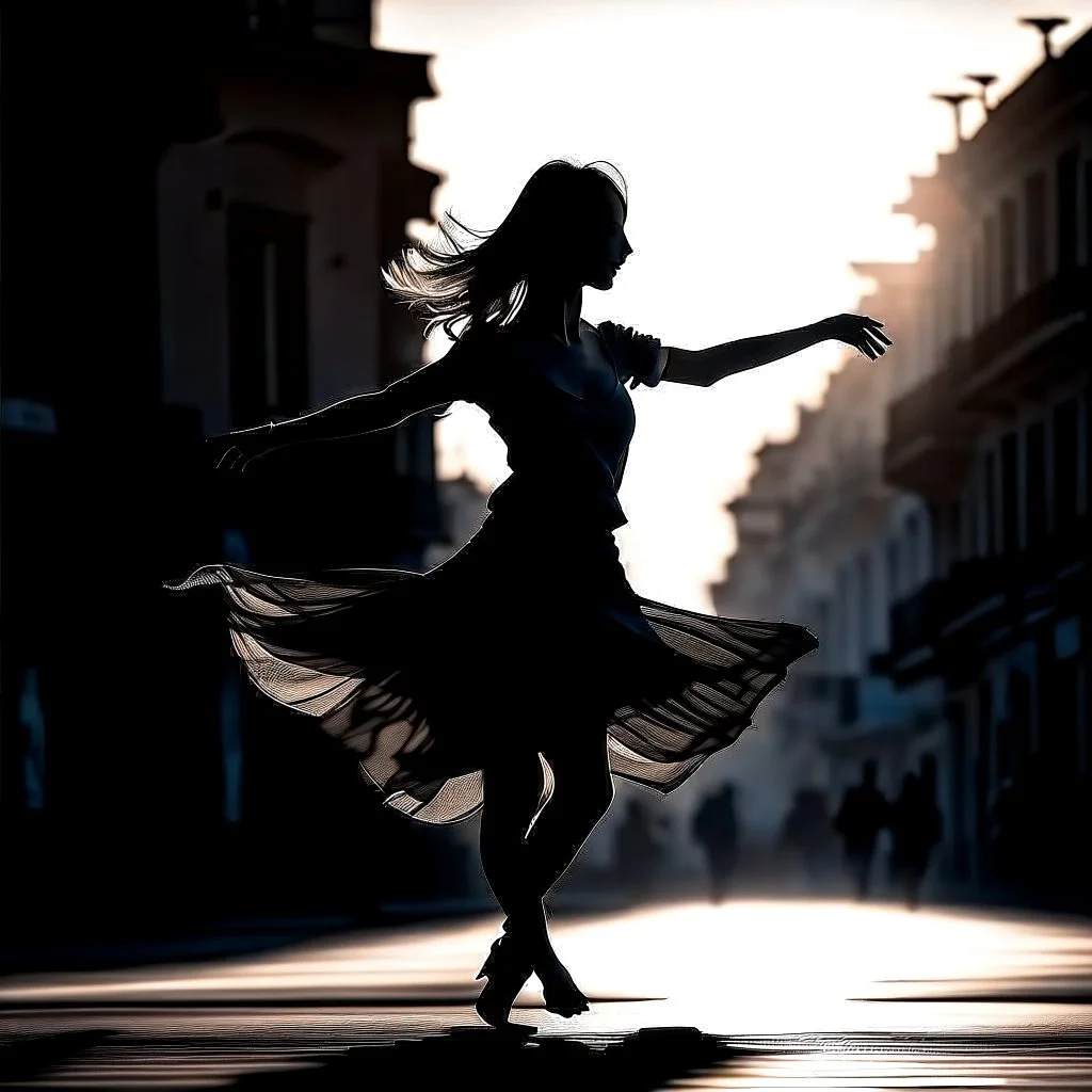 woman dancing in the street siluette