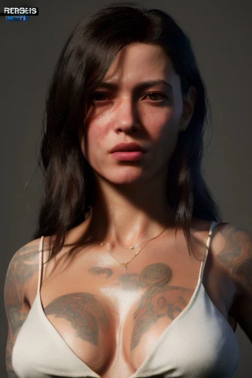 Ultra Realistic image, 25 years old brunette woman, Madrid, portrait, small stature, s size body, small chest, yakuza body tattoo, vibrant color, highly detailed, art stations, concept art, smooth, unreal engine 5, god rays, ray tracing, RTX, lumen lighting, ultra detail, volumetric lighting.