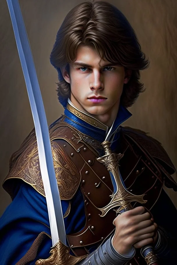 european brown hair young adult royal guard swordsman with rapier