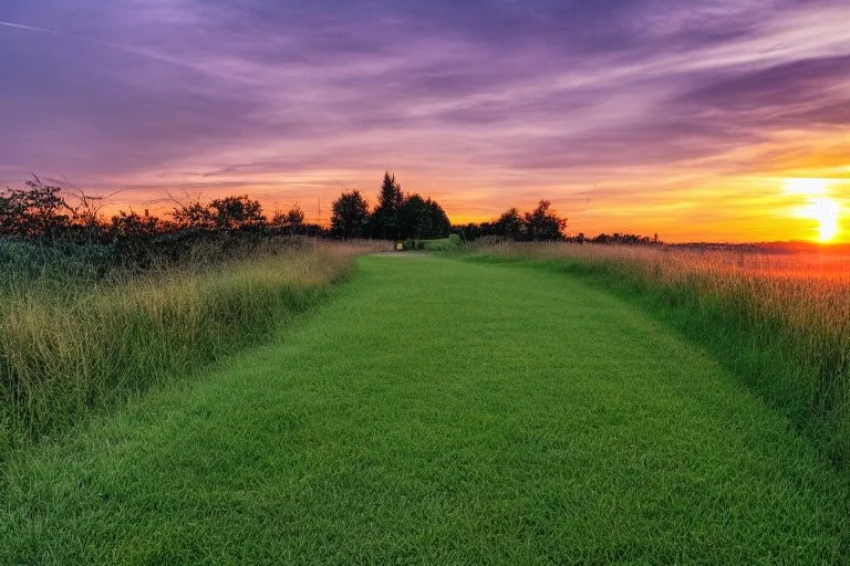 Sunset, grass, pathway