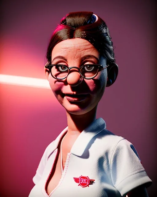 waitress woman muppet head, skin body and arms, concept art, retro style, smooth, unreal engine 5, god lights, ray tracing, RTX, lumen lighting, ultra detail, volumetric lighting, 3d.