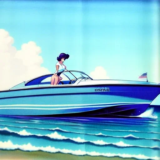 fullbody inside frame,sea,classic style concept, vintage SpeedBoat vehicle, retro design study, toned colors