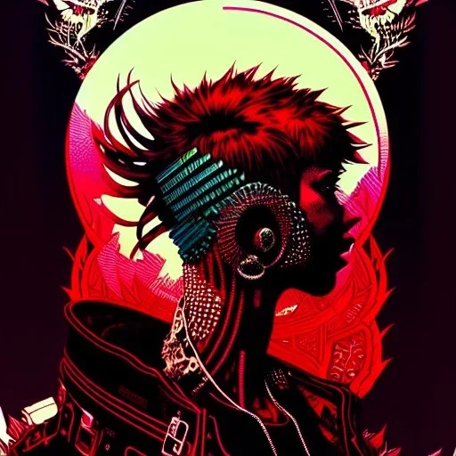 beautiful punk girl, hyper detailed, hyperdetailed, intricately detailed, illustration by <kilian eng> <Yoji Shinkawa>, darkred tones,