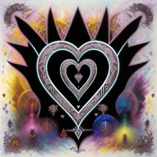 tetasdatia dark goth heart inifite symbol grafitti morphobic viral painting in the style of Wylie Beckert and Menri Shatise,centered, full