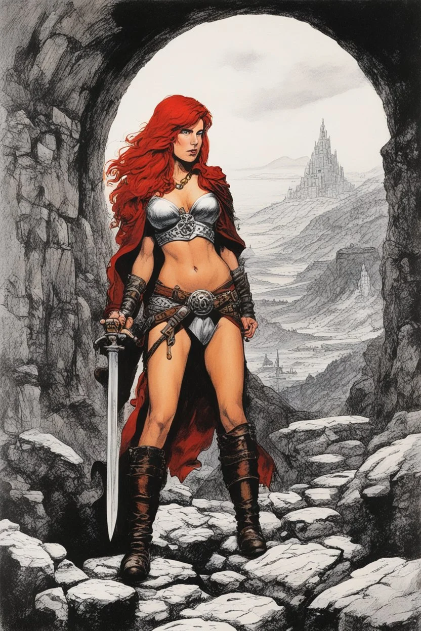 [Red Sonja, Wheel of Time] Original and final cover art and five interior illustrations by underground comix artist, Spain Rodriguez, from the German edition of Charles Bukowski’s book, Women, circa 1980’s.