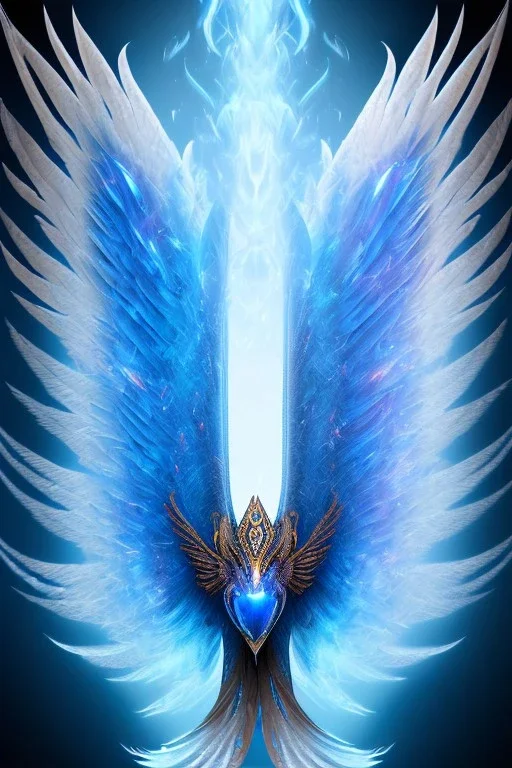 blue phoenix flaming wings, balanced, beautiful, smooth, flying, 2 wings