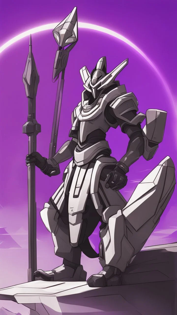 A close picture to Ramattra nemesis form egypt rob in overwatch art style with black and white color and neon purple details in the desert