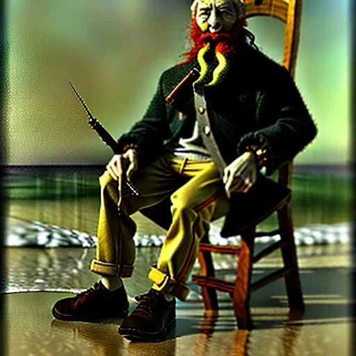 Portrait in oil of old fishermen sitting on a chair ,long beard, fantasy 8k by Van Gogh