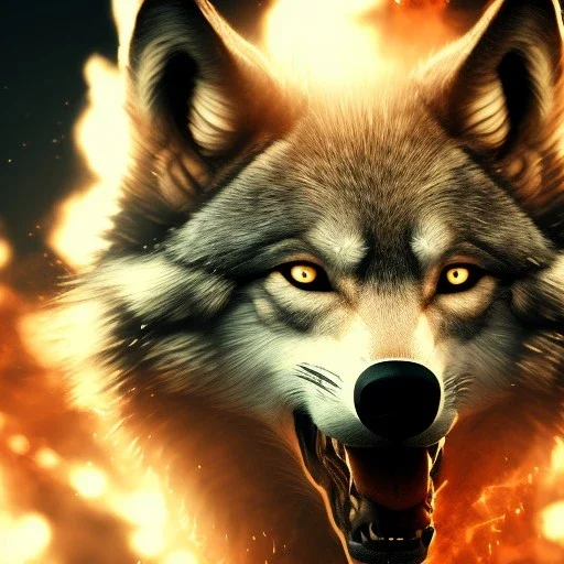 Wolf, red, fire, blood, gore, teeth, 8K, cinematic lighting, sharp focus, masterpiece, expert