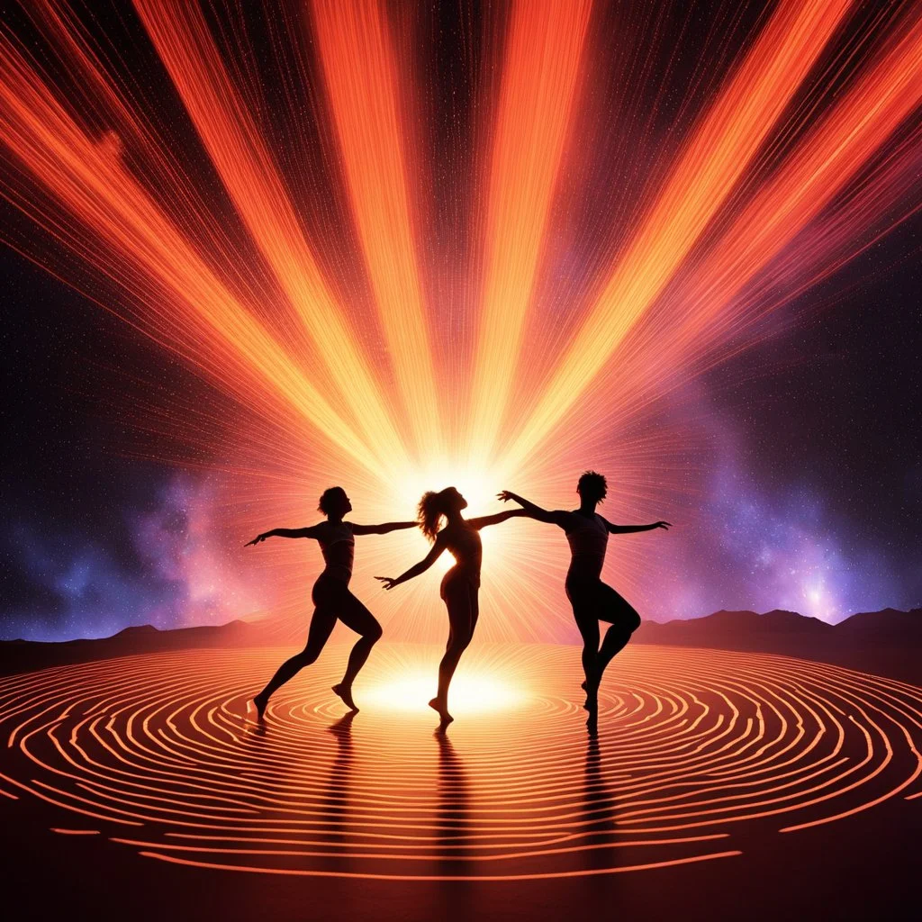 (the creation of the world) a psychedelic ballet on the scene by Ginger: three dancers in Greek tunics, natural fire lights, lava flows, unexpected suggestive poses, unique projections happenings on the back... a success for the critics