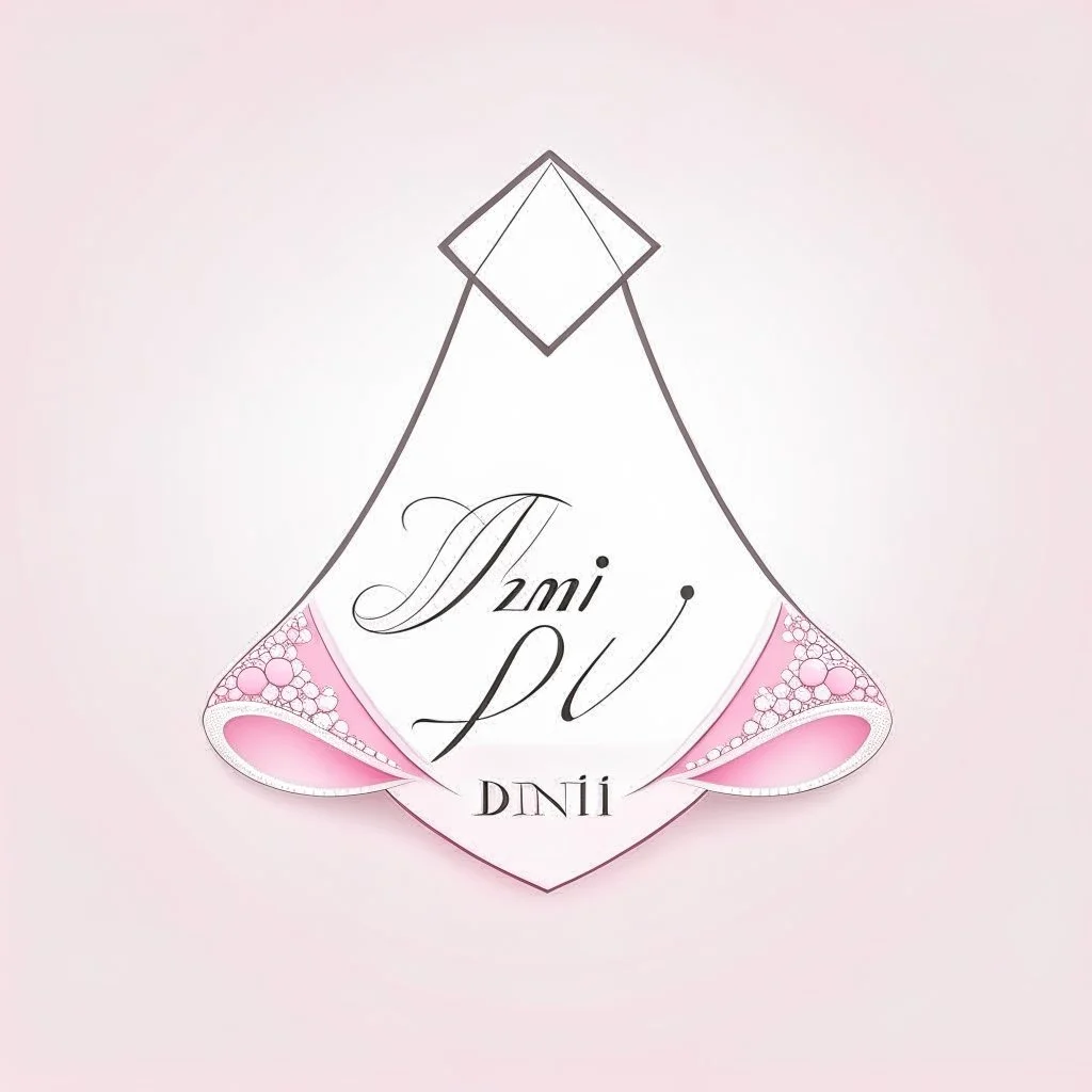 Create a logo with the name Deniz Boutique, inspired by diamond dresses, with the symbol of the dress, baby pink