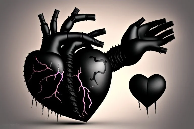 A hand made out of black smoke violently crushing an anatomically correct heart